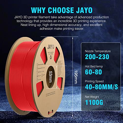 JAYO PLA 3D Printer Filament, 1.75mm PLA Printing Material Dimensional Accuracy+/- 0.02mm, 1.1KG Spool Consumables Fit for FDM 3D Printers, PLA Black