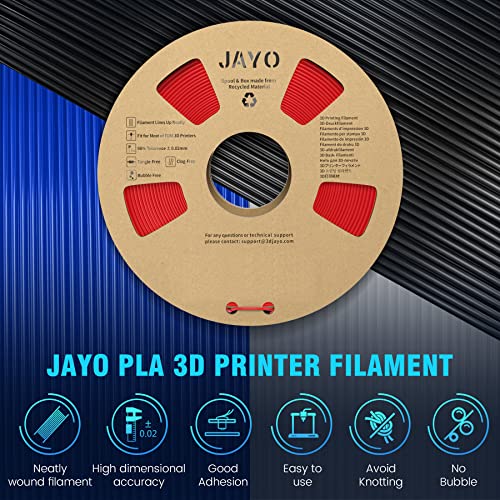 JAYO PLA 3D Printer Filament, 1.75mm PLA Printing Material Dimensional Accuracy+/- 0.02mm, 1.1KG Spool Consumables Fit for FDM 3D Printers, PLA Black