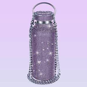 diamond water bottle, bling diamond vacuum flask, sparkling diamond water bottle, high-grade stainless steel rhinestone vacuum flask, leak-proof vacuum flask with chain (light purple, 750ml)