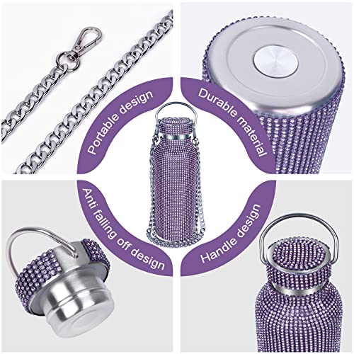 Diamond Water Bottle, Bling Diamond Vacuum Flask, Sparkling Diamond Water Bottle, High-Grade Stainless Steel Rhinestone Vacuum Flask, Leak-Proof Vacuum Flask With Chain (Light Purple, 750ML)