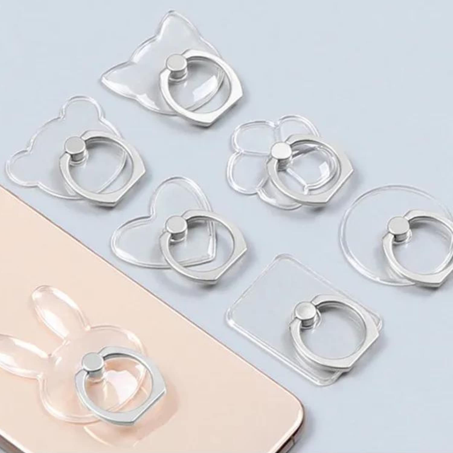 4 PCS Cell Phone Ring Holder Clear - Universal Transparent Cellphone Ring Holder Finger Kickstand 360 Rotation for All Smartphones