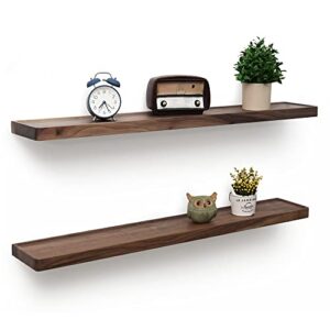 axeman floating shelves 36 inch, solid walnut wooden wall shelves with groove set of 2, natural wood floating shelves with lip for home decor, living room, bedroom kitchen