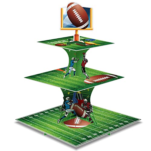 Super Football Bowl Party Decoration Football Cupcake Stand 3 Tier Dessert Tower Super Soccer Bowl Sports Stadium Decor Mini Cake Stand for Kids Boys Teenagers Sport Party Supplies