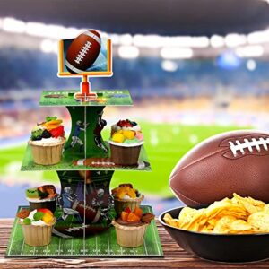 Super Football Bowl Party Decoration Football Cupcake Stand 3 Tier Dessert Tower Super Soccer Bowl Sports Stadium Decor Mini Cake Stand for Kids Boys Teenagers Sport Party Supplies
