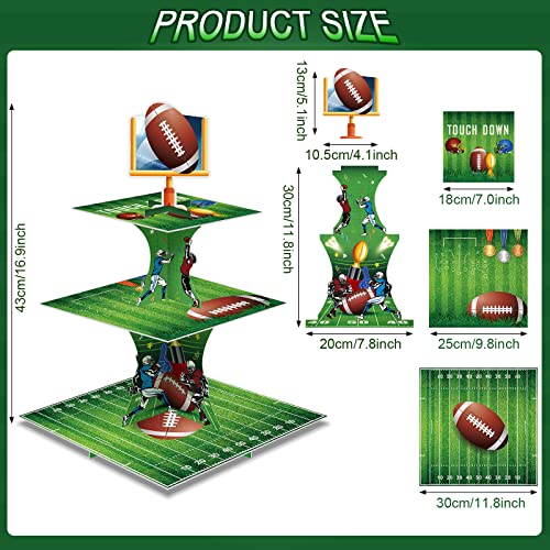 Super Football Bowl Party Decoration Football Cupcake Stand 3 Tier Dessert Tower Super Soccer Bowl Sports Stadium Decor Mini Cake Stand for Kids Boys Teenagers Sport Party Supplies