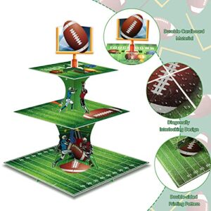 Super Football Bowl Party Decoration Football Cupcake Stand 3 Tier Dessert Tower Super Soccer Bowl Sports Stadium Decor Mini Cake Stand for Kids Boys Teenagers Sport Party Supplies