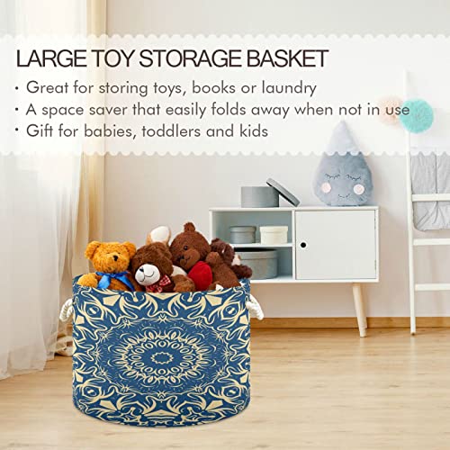 Kigai Floral Mandala Pattern Cotton Rope Basket Large Collapsible Baby Laundry Basket Blanket Basket Kid's Toy Storage Basket Organizer for Nursery Bedroom Home Decor