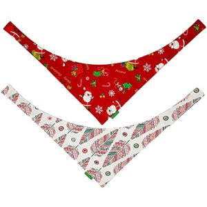 dog bandanas, 2 pack christmas & florals set triangle reversible dog pet scarfs cotton adjustable fit triangle bibs accessories, multiple sizes offered for small medium large dogs.