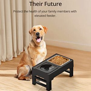 Petace Elevated Dog Bowls, Raised Dog Bowl Stand with No Spill Dog Water Bowl & Stainless Steel Dog Food Bowl, 4 Heights Adjustable for Small Medium Large Dogs and Pets