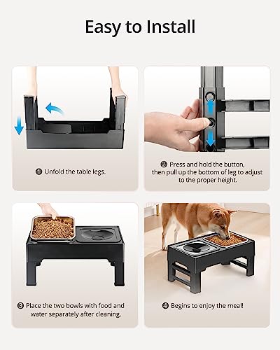 Petace Elevated Dog Bowls, Raised Dog Bowl Stand with No Spill Dog Water Bowl & Stainless Steel Dog Food Bowl, 4 Heights Adjustable for Small Medium Large Dogs and Pets