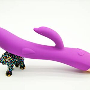 Dolphin Sucking Stick Vibrator Dildo for Women Pleasure Personal Massager G spot Rabbit Vibrator Sex Toy with 10Patterns Waterproof & Rechargeable Sex Toys Vaginal Health Purple