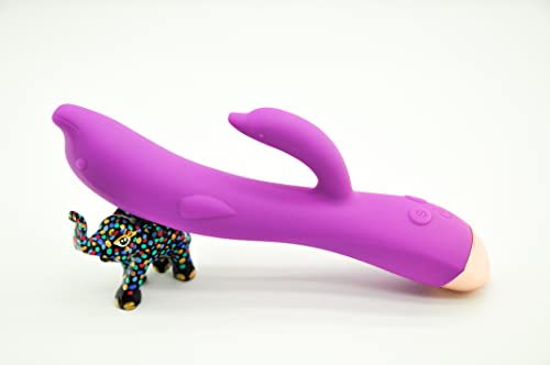 Dolphin Sucking Stick Vibrator Dildo for Women Pleasure Personal Massager G spot Rabbit Vibrator Sex Toy with 10Patterns Waterproof & Rechargeable Sex Toys Vaginal Health Purple