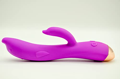 Dolphin Sucking Stick Vibrator Dildo for Women Pleasure Personal Massager G spot Rabbit Vibrator Sex Toy with 10Patterns Waterproof & Rechargeable Sex Toys Vaginal Health Purple