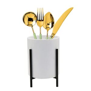 silverware holder for countertop, with black metal frame kitchen spoon and fork holder, robust silverware caddy 4.7 * 3.15 inch black 1 pcs