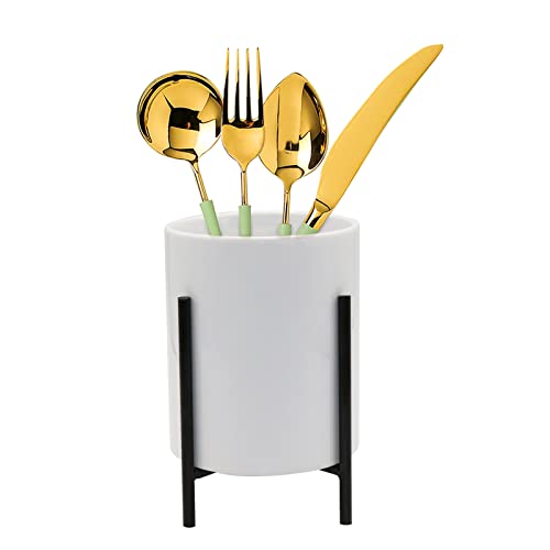 Silverware Holder for Countertop, with Black Metal Frame Kitchen Spoon and Fork Holder, Robust Silverware Caddy 4.7 * 3.15 inch Black 1 PCS