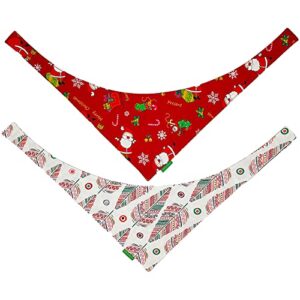 Dog Bandanas, 2 Pack Christmas & Florals Set Triangle Reversible Dog Pet Scarfs Cotton Adjustable Fit Triangle Bibs Accessories, Multiple Sizes Offered for Small Medium Large Dogs.