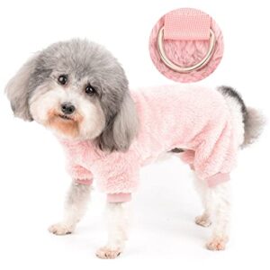 zunea winter dog pajamas for small dogs warm fleece puppy clothes pyjamas fuzzy 4-legged pjs jumpsuit soft cozy plush pullover overall outfit pet girl boy apparel for chihuahua yorkie pink s