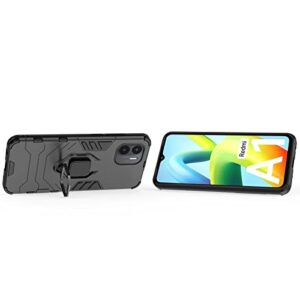 Compatible with Xiaomi Redmi A1 / Redmi A2 Case Kickstand with Tempered Glass Screen Protector [2 Pieces], Hybrid Heavy Duty Armor Dual Layer Anti-Scratch Phone Case Cover, Black