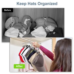 Yecuip Hat Hangers for Closet, Metal Hat Organizer Racks for Baseball Caps 2 Pack Door Hat Racks for Baseball Caps with 10 Large Clips, Baseball Hat Holder for Closet Storage, Fits All Caps-Grey