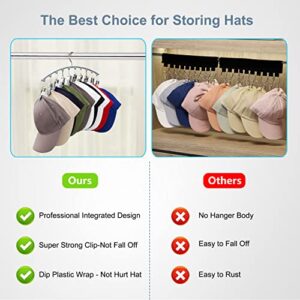 Yecuip Hat Hangers for Closet, Metal Hat Organizer Racks for Baseball Caps 2 Pack Door Hat Racks for Baseball Caps with 10 Large Clips, Baseball Hat Holder for Closet Storage, Fits All Caps-Grey