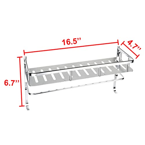 Qtqgoitem Wall Mounted Aluminum 1 Layer Bathroom Shelf Basket with Hooks Towel Bar Shower Caddy Storage Organizer, DIY Toliet Rack Holder, Tone, 42 x 17 x 12cm (Model: 56f 736 71b 712 f97)