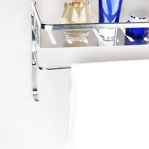 Qtqgoitem Wall Mounted Aluminum 1 Layer Bathroom Shelf Basket with Hooks Towel Bar Shower Caddy Storage Organizer, DIY Toliet Rack Holder, Tone, 42 x 17 x 12cm (Model: 56f 736 71b 712 f97)