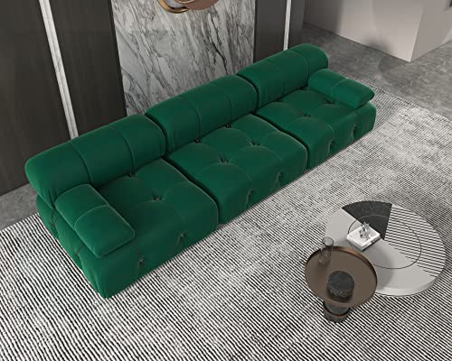 JACH 104" Convertible Modular Sectional Sofa, Minimalist Mid-Century Velvet Sofas Couches, Luxury Modern 3-Seat Wide Couch Sectional for Living Room Bedroom Office Apartment (Green)