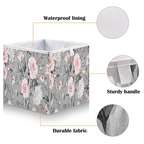 Kigai Rectangular Storage Bin Floral Flower Print Foldable Storage Basket Toy Storage Box for Home Organizing Shelf Closet Bins, 15.8 x 10.6 x 7-Inch