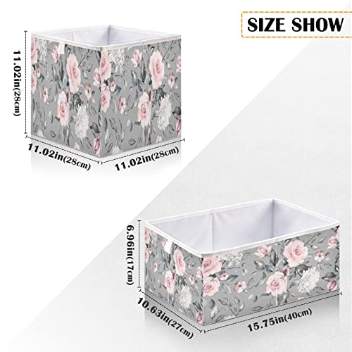 Kigai Rectangular Storage Bin Floral Flower Print Foldable Storage Basket Toy Storage Box for Home Organizing Shelf Closet Bins, 15.8 x 10.6 x 7-Inch