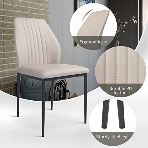 HIPIHOM Set of 4 Dining Chairs,Modern Kitchen & Dining Room Chairs,Armless Upholstered Dining Chairs in Faux Leather Cushion Seat and Sturdy Metal Legs,Beige