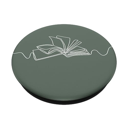 Minimal Book Line Art For Bookworm On Sage Green PopSockets Standard PopGrip