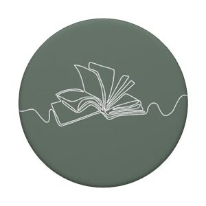 Minimal Book Line Art For Bookworm On Sage Green PopSockets Standard PopGrip