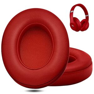 professional headphone replacement ear pads for beats studio 2 & 3 (b0501, b0500) wired & wireless | does not fit beats solo, enhanced foam, luxurious pu leather (red)