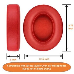 Professional Headphone Replacement Ear Pads for Beats Studio 2 & 3 (B0501, B0500) Wired & Wireless | Does NOT Fit Beats Solo, Enhanced Foam, Luxurious PU Leather (Red)