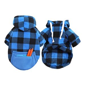 Small Puppy Sweater Boy Pet Autumn and Winter Zipper Fleece Pocket Sweatshirt Lattice Tops Pet Cats and Dogs Hoodies Cute Warm Pet Clothes