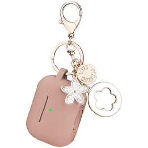 oleband airpods pro case 1st gen with cute bling keychain,silione protective and anti-slip cover for apple air pod pro 1 generation case,led visible,for women and girls,milk tea
