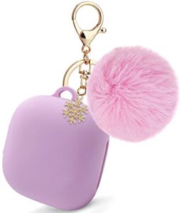beats fit pro case cover, koujaon soft silicone case for apple beats fit pro 2021 protective shockproof beats fit pro earbuds case with cute pompom keychain (stone purple)