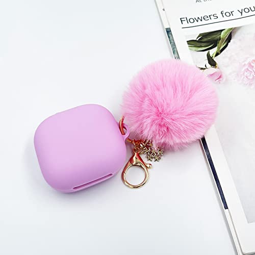 Beats Fit Pro Case Cover, KOUJAON Soft Silicone Case for Apple Beats Fit Pro 2021 Protective Shockproof Beats Fit Pro Earbuds Case with Cute Pompom Keychain (Stone Purple)