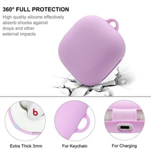 Beats Fit Pro Case Cover, KOUJAON Soft Silicone Case for Apple Beats Fit Pro 2021 Protective Shockproof Beats Fit Pro Earbuds Case with Cute Pompom Keychain (Stone Purple)