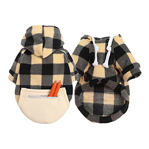 Pet Clothes for Medium Dogs Pet Autumn and Winter Sweatshirt Black and Yellow Lattice Zipper Tops Fleece Pocket Pet Cats Dogs Hoodies Pet Clothes