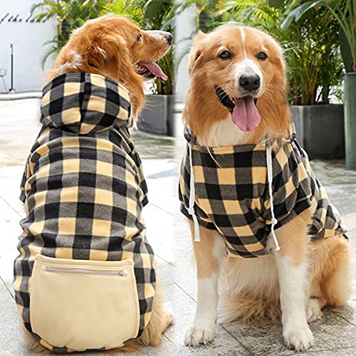 Pet Clothes for Medium Dogs Pet Autumn and Winter Sweatshirt Black and Yellow Lattice Zipper Tops Fleece Pocket Pet Cats Dogs Hoodies Pet Clothes