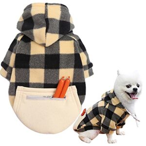 Pet Clothes for Medium Dogs Pet Autumn and Winter Sweatshirt Black and Yellow Lattice Zipper Tops Fleece Pocket Pet Cats Dogs Hoodies Pet Clothes