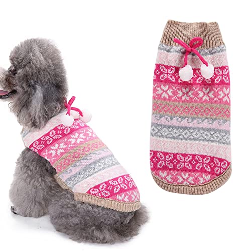 Pet Clothes Hangers and Rack Pet Clothes Christmas Snowflake Pattern Sweater Pet Clothing Cute Pet Supplies (Hot Pink, XXS)