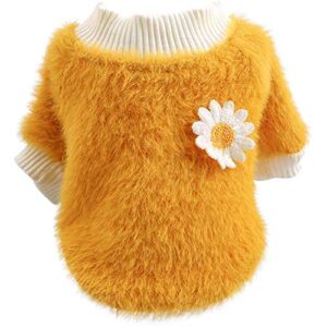large dog sweater female for daisy sweater neck girl plush round small dogs style dog sweaters flowers pet clothes