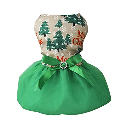 Pet Clothes for Small Dogs Girls Dress Christmas Pet Clothes Holiday Christmas Holiday Christmas Pet Dog Cat Christmas Tree Bear Skirt Sweater Autumn Winter Clothes (Green, S)