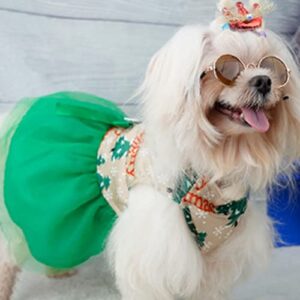 Pet Clothes for Small Dogs Girls Dress Christmas Pet Clothes Holiday Christmas Holiday Christmas Pet Dog Cat Christmas Tree Bear Skirt Sweater Autumn Winter Clothes (Green, S)