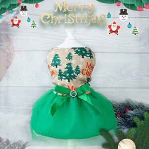 Pet Clothes for Small Dogs Girls Dress Christmas Pet Clothes Holiday Christmas Holiday Christmas Pet Dog Cat Christmas Tree Bear Skirt Sweater Autumn Winter Clothes (Green, S)