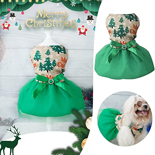 Pet Clothes for Small Dogs Girls Dress Christmas Pet Clothes Holiday Christmas Holiday Christmas Pet Dog Cat Christmas Tree Bear Skirt Sweater Autumn Winter Clothes (Green, S)