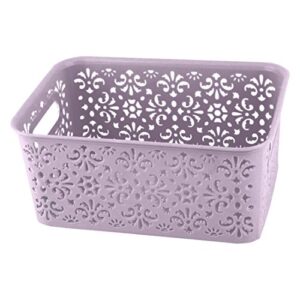 qtqgoitem plastic flower pattern home desktop storage box organizer basket light purple (model: c4f f8c ba2 bae 02e)