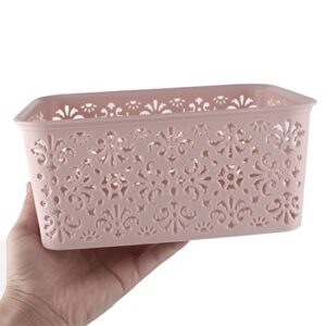 Qtqgoitem Plastic Flower Pattern Household Desktop Storage Box Organizer Basket Light Pink (Model: f56 7d4 3f3 a94 1c1)